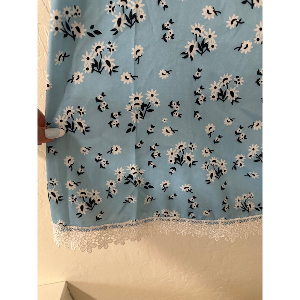 Shein Curve 3XL Blue Floral Lace Trim Mini Dress Long Sleeve Cottagecore Boho - Picture 4 of 15